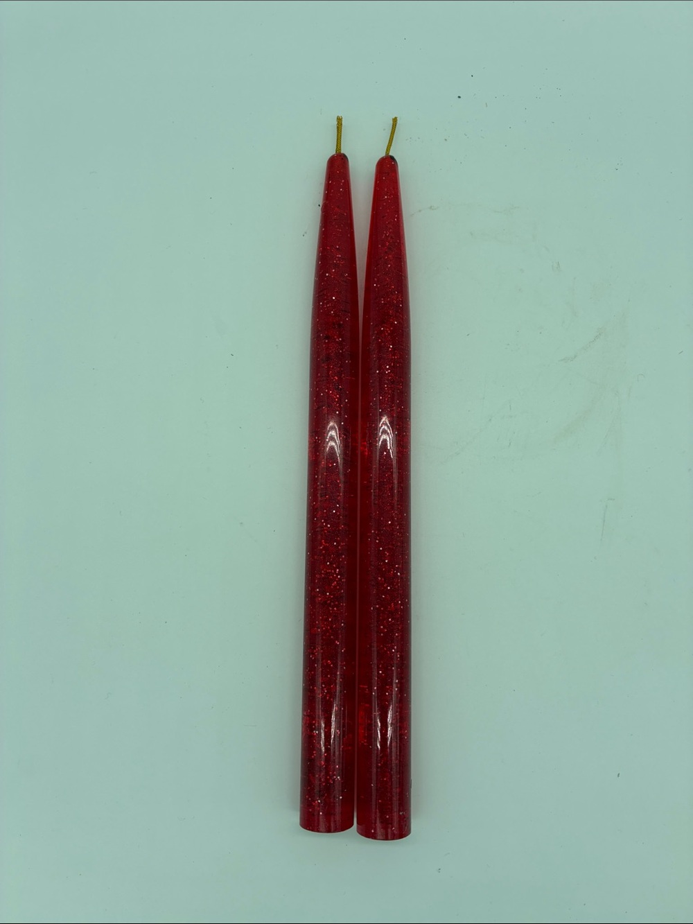 Lucite vintage Red Glitter Taper Candles - Pair